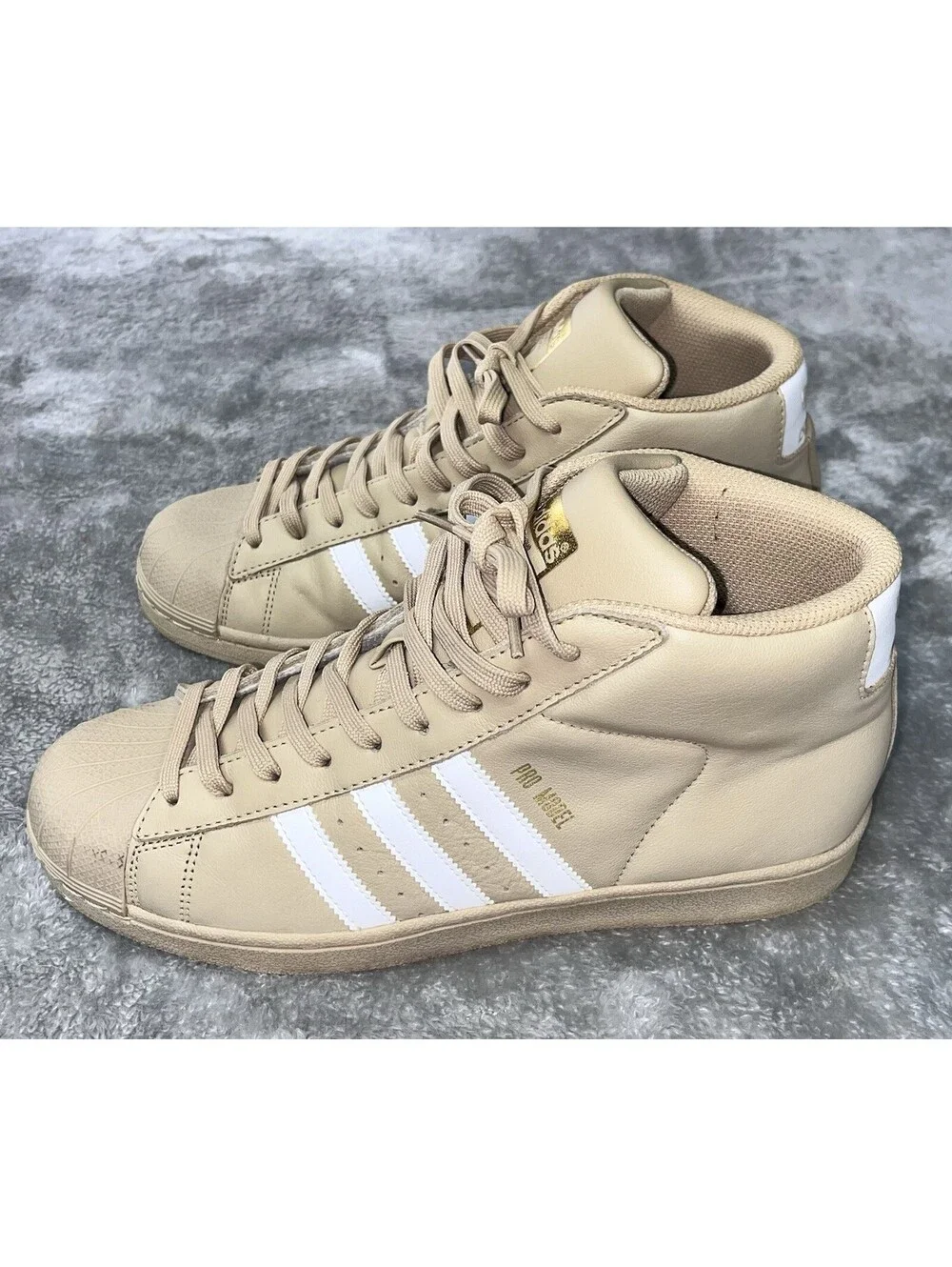 Adidas Pro Model Linen Khaki Mens Sneakers CG5072 8.5 Tan White Gold Shell Toe